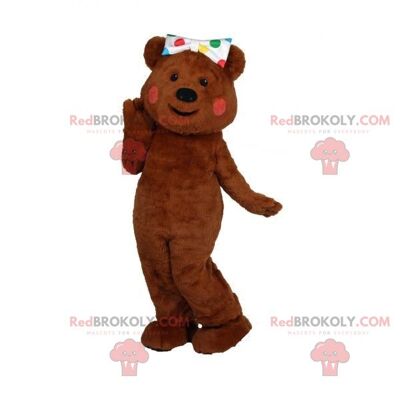 Mascota oso marrón y blanco REDBROKOLY en ropa deportiva / REDBROKO_07362