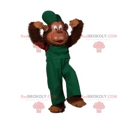 Mascota del oso pardo REDBROKOLY vestido con una camisa con pantalones cortos / REDBROKO_07368