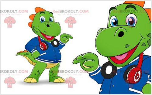 Funny and colorful pink and blue dinosaur REDBROKOLY mascot / REDBROKO_07455