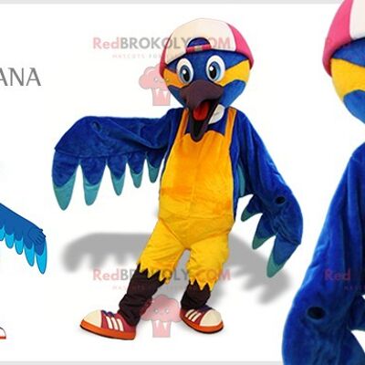 Blau-gelber Vogel REDBROKOLY Maskottchen mit Kleid / REDBROKO_07662