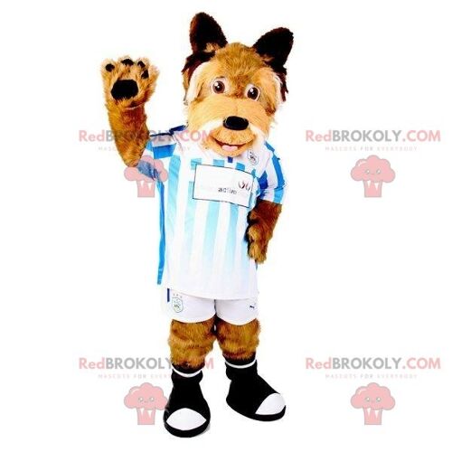 Brown teddy bear REDBROKOLY mascot with a white and black rock outfit / REDBROKO_07774