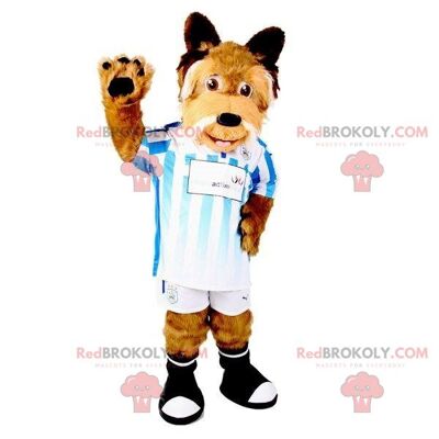 Oso de peluche marrón mascota REDBROKOLY con traje rockero blanco y negro / REDBROKO_07774