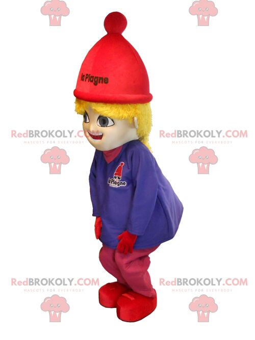 REDBROKOLY mascot brunette girl in ski outfit. REDBROKOLY mascot La Plagne / REDBROKO_07929