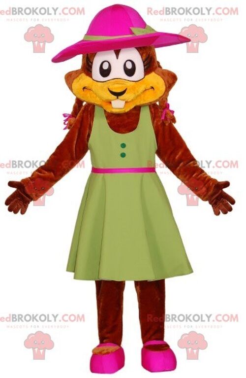 Brown beaver squirrel REDBROKOLY mascot with a colorful outfit / REDBROKO_07958