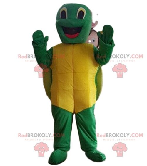 Green and yellow turtle REDBROKOLY mascot. Turtle costume / REDBROKO_08029