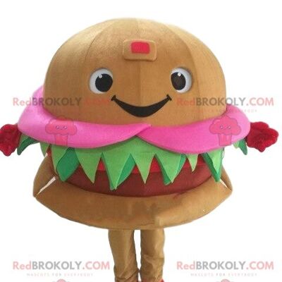 Giant hamburger REDBROKOLY mascot, smiling and appetizing / REDBROKO_08036