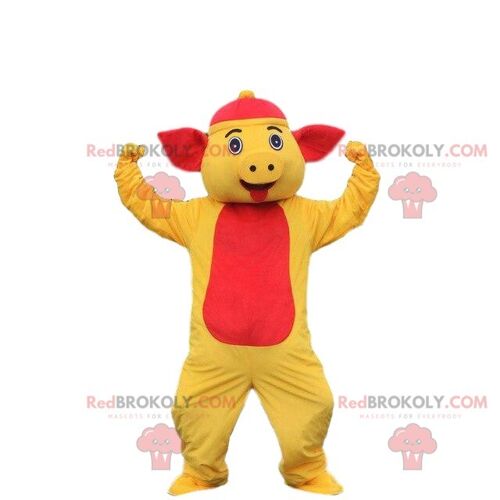 Red pig REDBROKOLY mascot. Pig costume. Pig costume / REDBROKO_08131