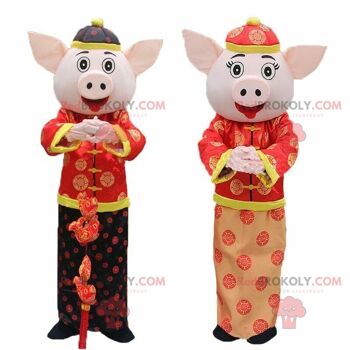 Mascotte de cochon asiatique REDBROKOLY, déguisement asiatique, déguisement de truie / REDBROKO_08159