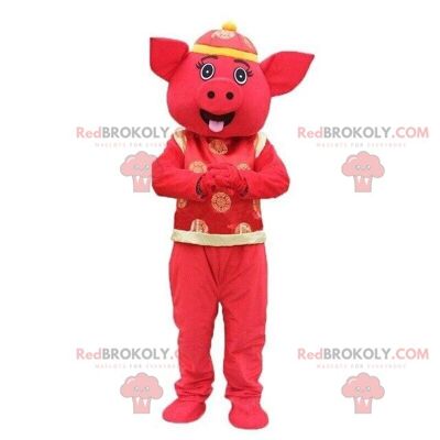 2 asiatic pigs, chinese sign REDBROKOLY mascot, chinese new year / REDBROKO_08160