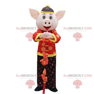 Asiatisches Schwein REDBROKOLY Maskottchen, asiatisches Kostüm, rotes Schweinekostüm / REDBROKO_08161