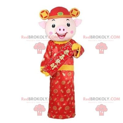 Maiale asiatico REDBROKOLY mascotte, costume asiatico, costume da scrofa / REDBROKO_08162