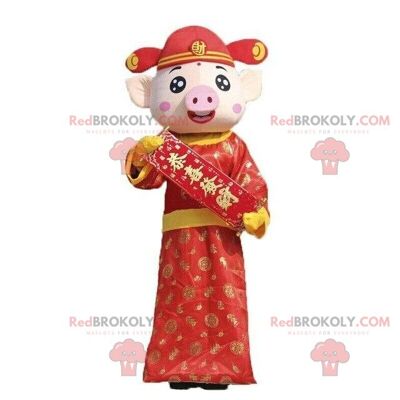 Segno cinese REDBROKOLY mascotte, costume da maiale, costume da maiale / REDBROKO_08163
