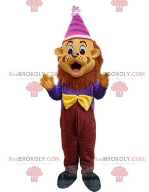 Lion REDBROKOLY mascot, explorer costume, adventurer costume / REDBROKO_08250