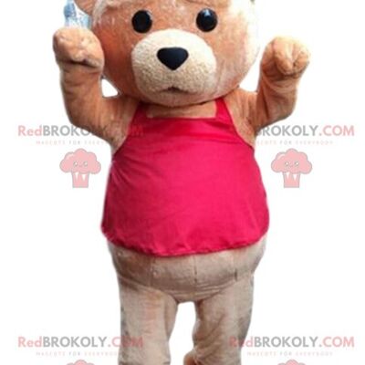 Big brown teddy REDBROKOLY mascot, brown bear costume / REDBROKO_08301