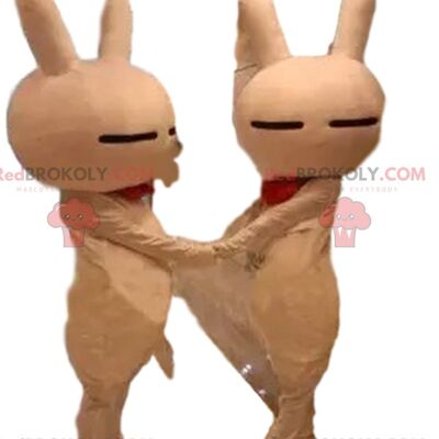 2 green rabbit REDBROKOLY mascots, rabbit costumes, shock duo / REDBROKO_08348