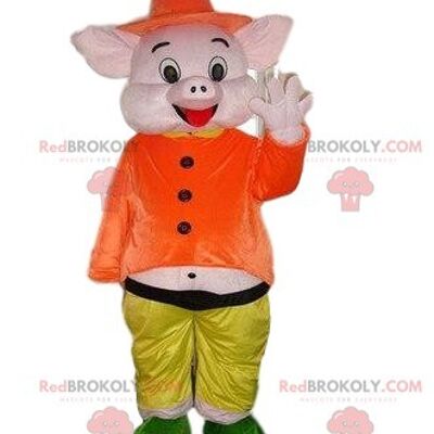 Cerdo sonriente mascota REDBROKOLY, disfraz de cerdo rosa / REDBROKO_08417
