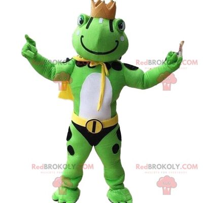 Rana REDBROKOLY mascotte, costume da re, costume da eroe / REDBROKO_08426