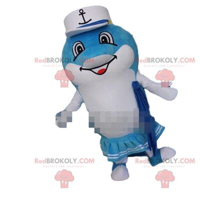 Blue and white dolphin REDBROKOLY mascot, whale costume / REDBROKO_08466