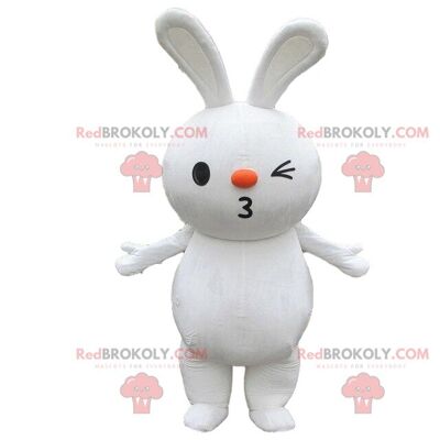 Coniglio bianco e rosa REDBROKOLY mascotte, costume da coniglio grande / REDBROKO_08485