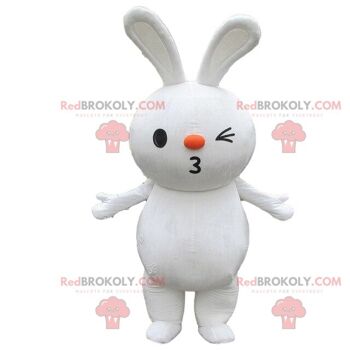 Mascotte de lapin blanc et rose REDBROKOLY, déguisement de gros lapin / REDBROKO_08485