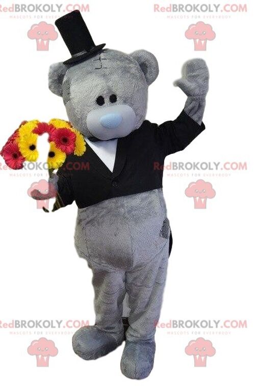2 gray teddy bear REDBROKOLY mascots, bear costumes, teddy bear couple / REDBROKO_08495