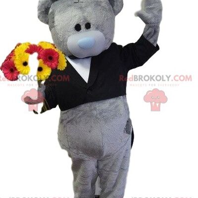 2 gray teddy bear REDBROKOLY mascots, bear costumes, teddy bear couple / REDBROKO_08495