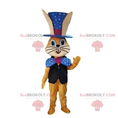 White rabbit REDBROKOLY mascot with a blue vest, Easter costume / REDBROKO_08545