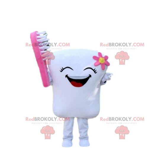 Giant tooth REDBROKOLY mascot with a toothbrush, dentist costume / REDBROKO_08551