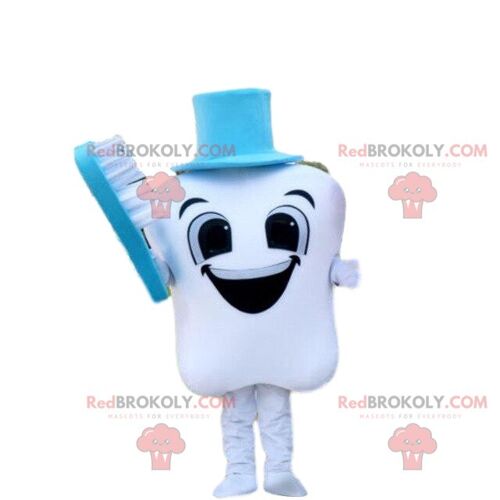Laughing tooth REDBROKOLY mascot with a toothbrush, dentist costume / REDBROKO_08552
