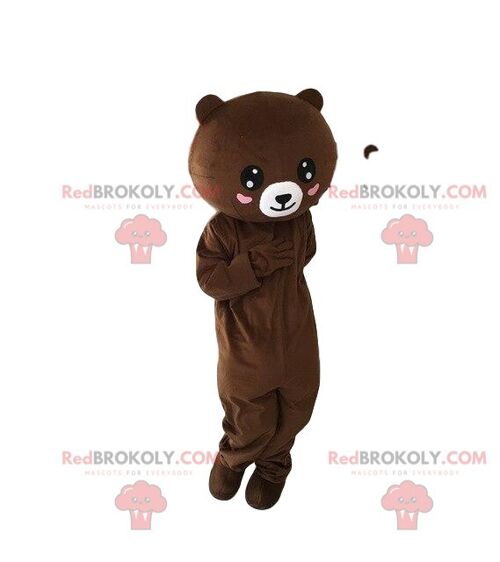 Brown teddy REDBROKOLY mascot with hearts, romantic costume / REDBROKO_08585