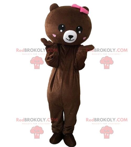 Teddy bear REDBROKOLY mascot with hearts, bear costume / REDBROKO_08586