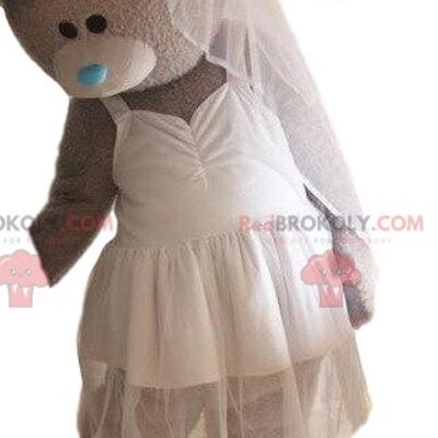 Gray teddy bear REDBROKOLY mascot, bear costume, elegant disguise / REDBROKO_08596