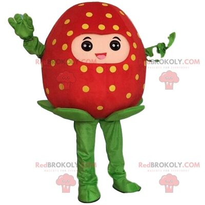 REDBROKOLY mascot red strawberry, giant strawberry costume, red fruit / REDBROKO_08609