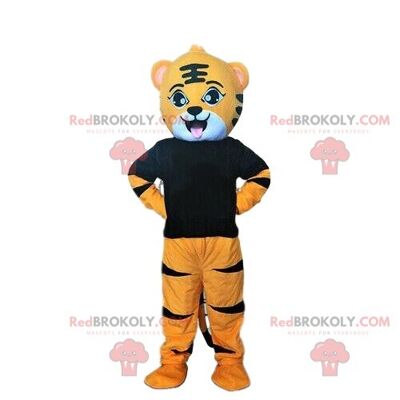 Yellow, white and black tiger REDBROKOLY mascot, feline costume / REDBROKO_08635
