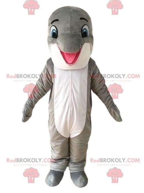 Gray and white dolphin REDBROKOLY mascot, whale costume / REDBROKO_08655