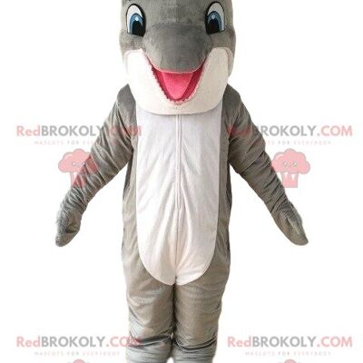Gray and white dolphin REDBROKOLY mascot, whale costume / REDBROKO_08655