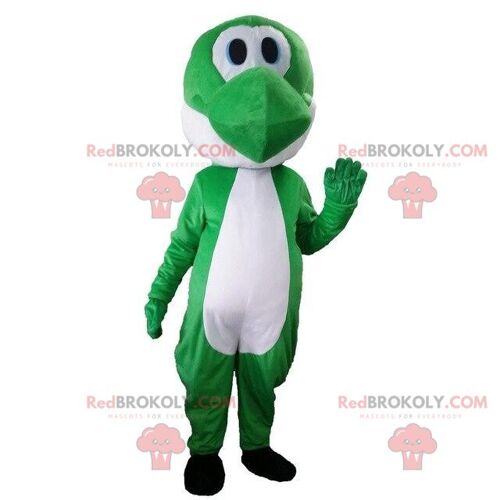 Pink and green dinosaur REDBROKOLY mascot, colorful dragon costume / REDBROKO_08726