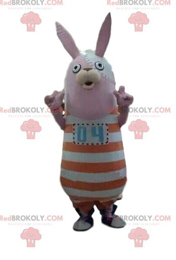 Mascotte de lapin REDBROKOLY avec une tenue rayée, lapin en peluche / REDBROKO_08749