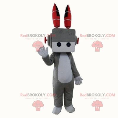 Gray and white elephant REDBROKOLY mascot, pachyderm costume / REDBROKO_08780