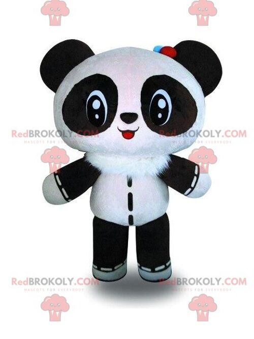Black and white panda REDBROKOLY mascot, giant two-tone bear / REDBROKO_08821
