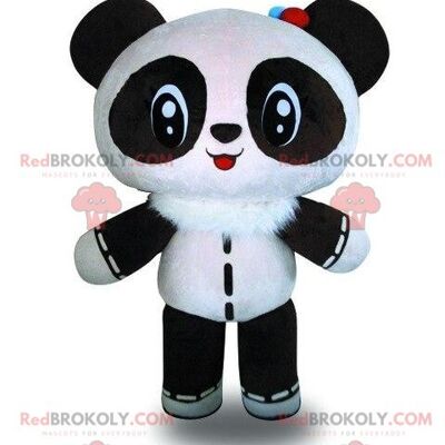 Black and white panda REDBROKOLY mascot, giant two-tone bear / REDBROKO_08821