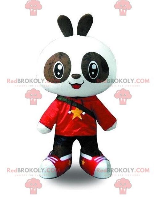 Doll REDBROKOLY mascot, black and white panda, bear costume / REDBROKO_08822