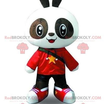 Doll REDBROKOLY mascot, black and white panda, bear costume / REDBROKO_08822