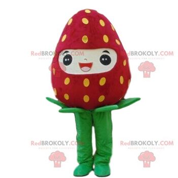 Mascotte de fille REDBROKOLY avec une fraise sur la tête, costume de fraise / REDBROKO_08837