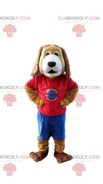 Mascotte de chien marron et blanc REDBROKOLY, costume de chien de race / REDBROKO_08925