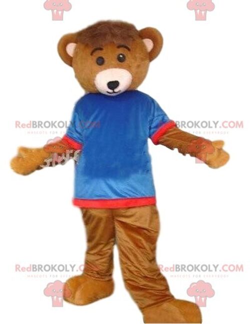 Dressed bear REDBROKOLY mascot, colorful teddy bear costume / REDBROKO_08973