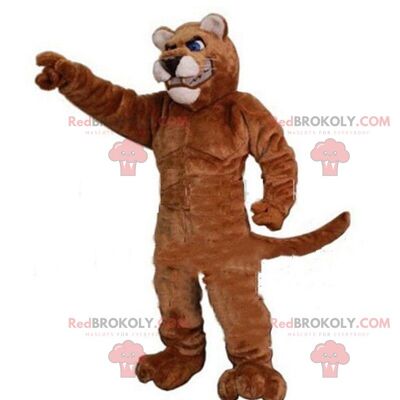 Brown cat REDBROKOLY mascot looking fierce, cat costume / REDBROKO_09023
