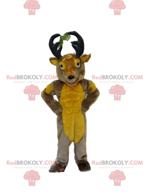Yellow teddy bear REDBROKOLY mascot, plush yellow teddy bear costume / REDBROKO_09027