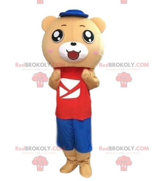 Teddy bear REDBROKOLY mascot beige in colorful outfit / REDBROKO_09067