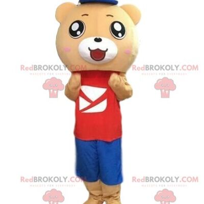 Teddy bear REDBROKOLY mascot beige in colorful outfit / REDBROKO_09067
